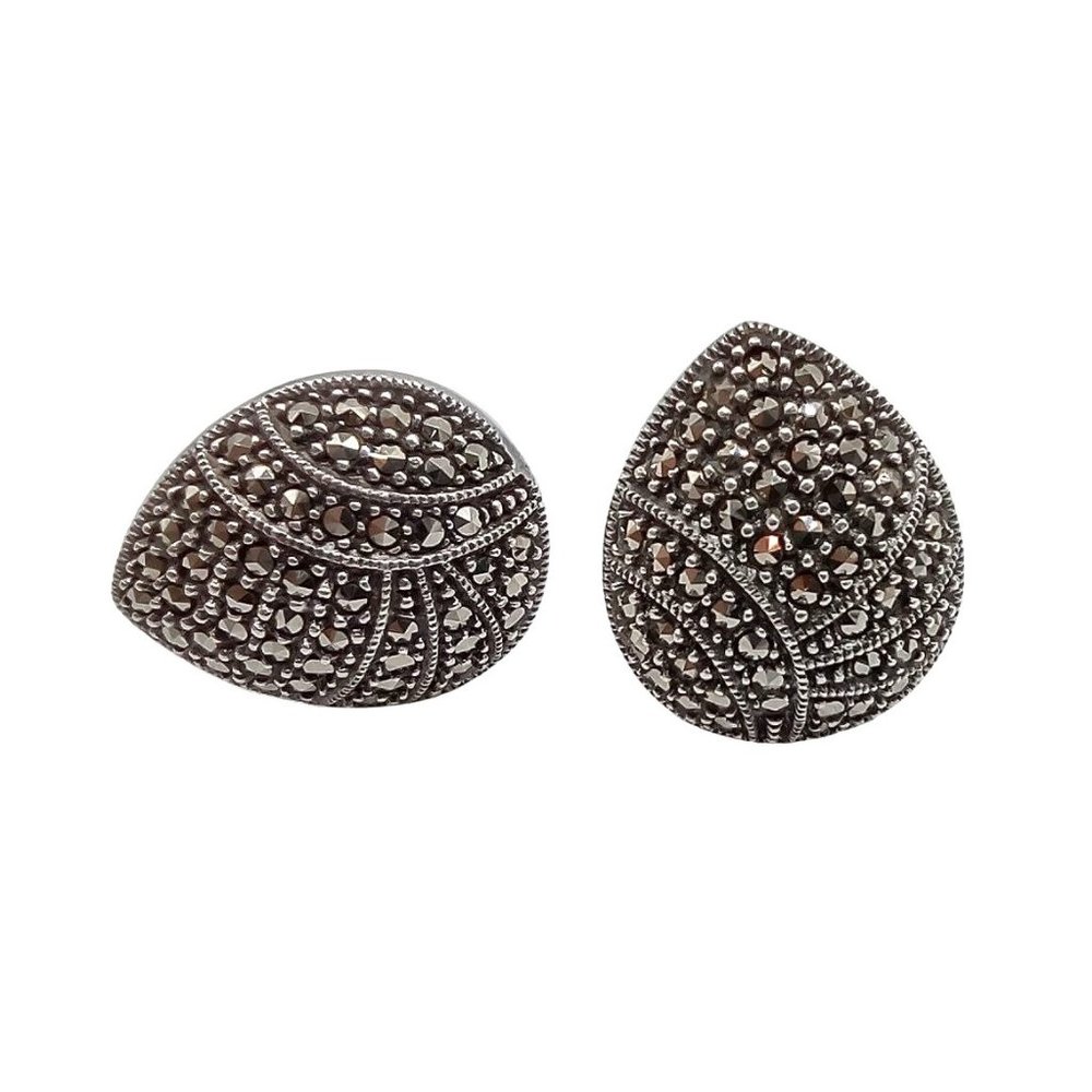 Marcasite Earrings Judith Jack Dome Pear Design Omega Backs .925